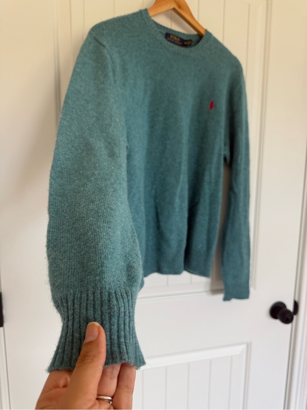 Polo Ralph Lauren Medium Cashmere Crewneck Sweater Mint Green Heather Red Pony - Picture 2 of 6